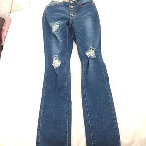 D. Rock Womens Blue Denim Distressed Stretch Button Fly Skinny Jeans Size 5